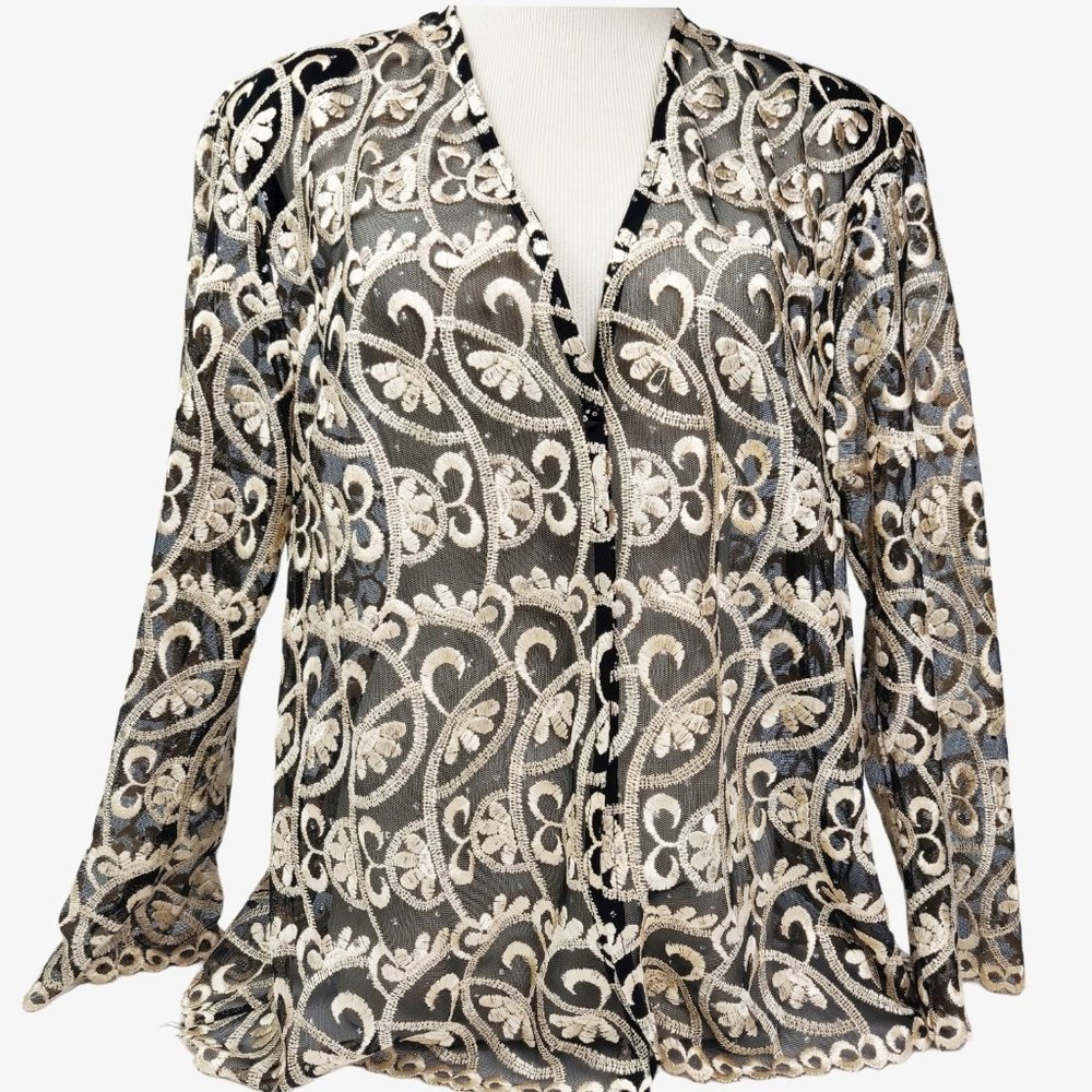 Vintage 1980s MaxiMa Embroidered Mesh Jacket Dress